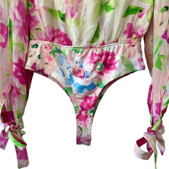 Rococo Sand Alora Floral-Print Stretch-Crepe Bodysuit in Pink - Picture 11 of 13